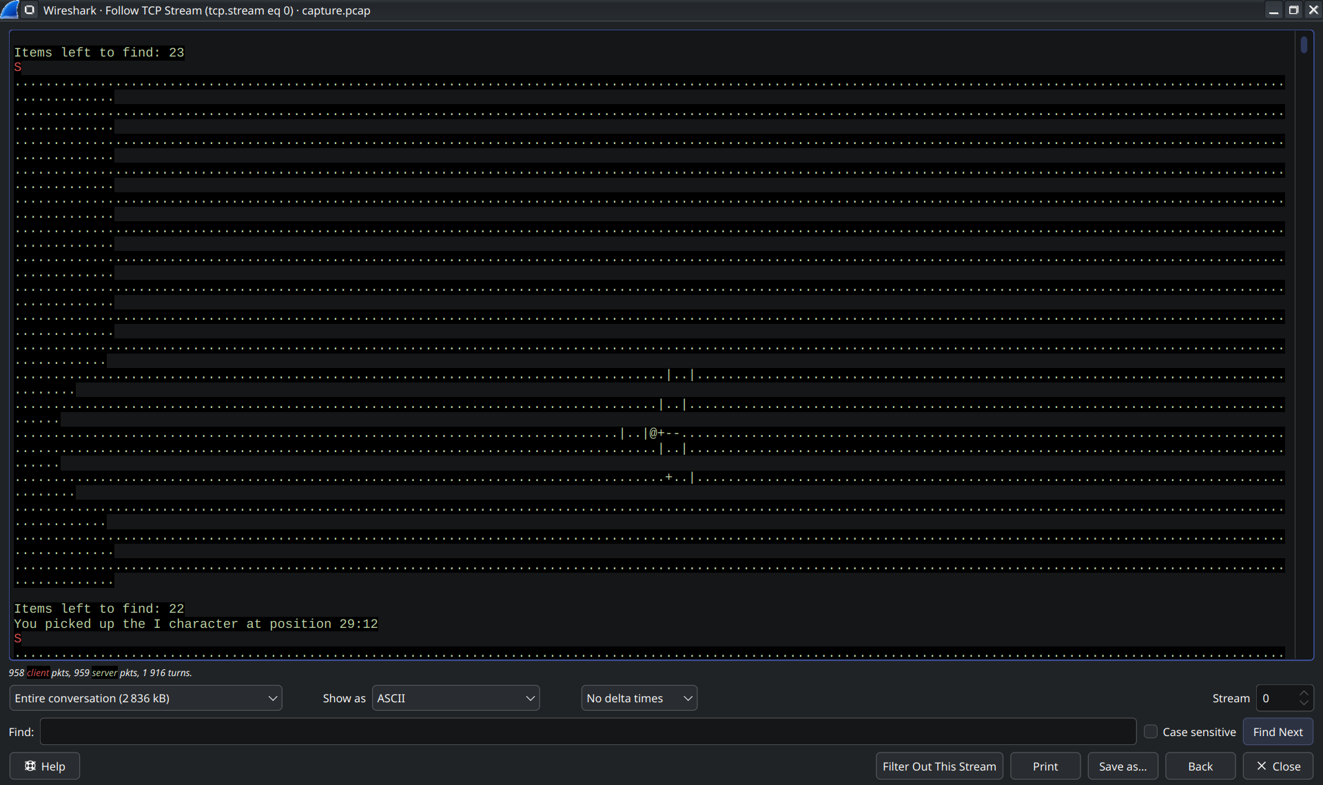 WireShark Output showing a TCP stream